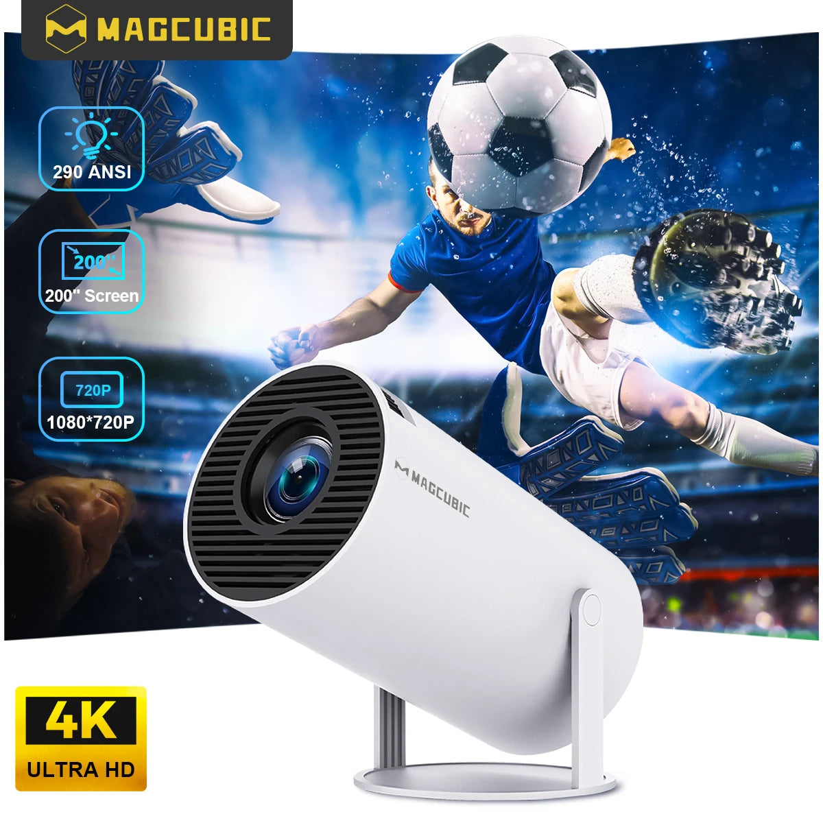 Experience Stunning 8K Clarity with the MAGCUBIC HY300 PRO Android Projector - Dual WiFi6, 290 ANSI Lumens, and Built-in Bluetooth for Ultimate Home and Outdoor Entertainment