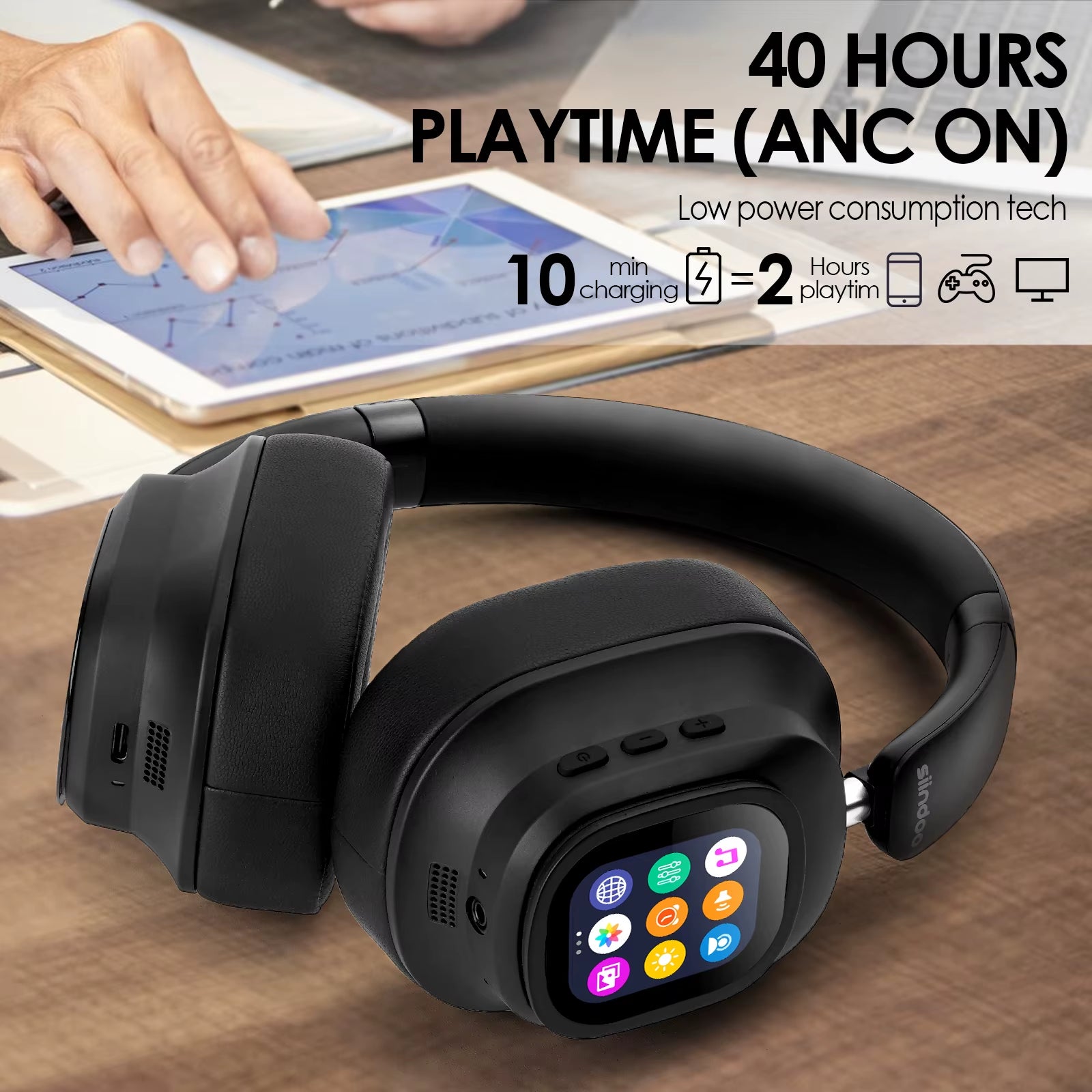 Experience Unmatched Sound with Siindoo Jh-Anc930Plus Hybrid Wireless Active Noise Cancelling Headphones Featuring Touch Control and LED Display